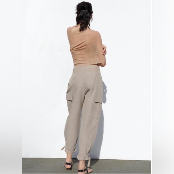 Zara Straight Cargo Pants Mid Camel - Picture 3 of 3